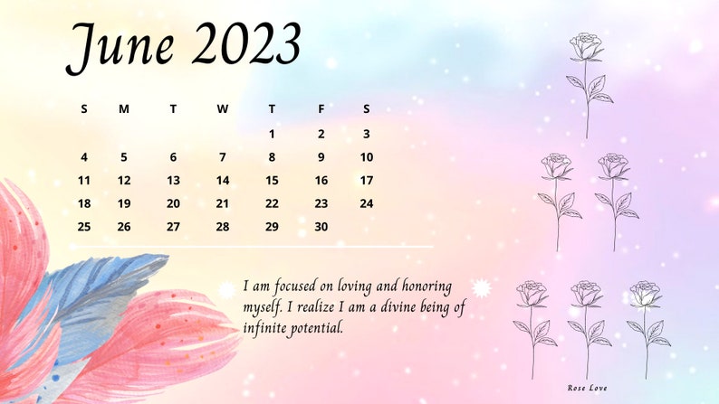 JUNE 2023 Digital Calendar, Positive Affirmations, Digital Calendar