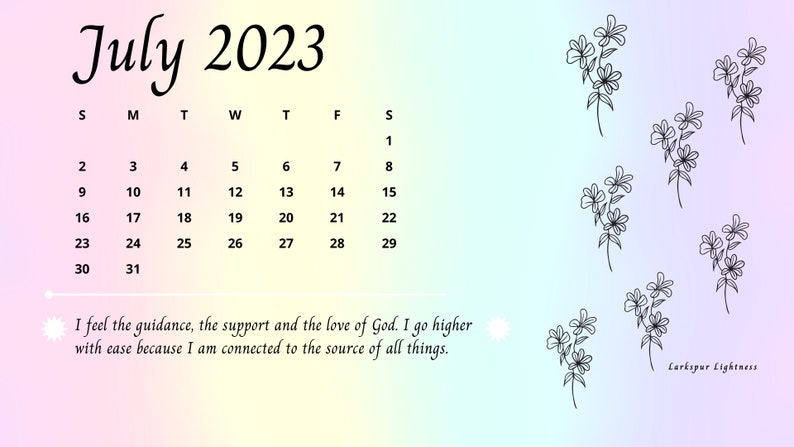 JULY 2023 Digital Calendar, Positive Affirmations, Digital Calendar