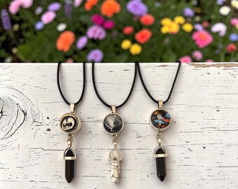 Crystal Pendant Necklaces with 18mm Snaps,  Sodalite, Black Obsidian, Turquoise, or Orange Aventurine Crystal Point