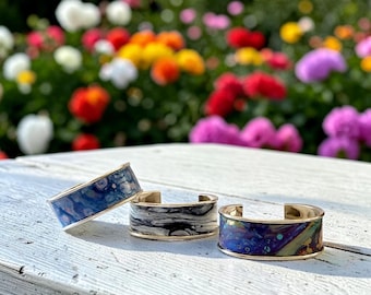 1" Bangle Bracelet Handcrafted with Fluid Art, One-of-a-Kind jewelry gift for her or him