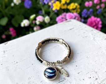 Snap Bracelet with Handcrafted 18mm Blue Fluid Art Interchangeable Snap