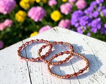 Handcrafted Czech Glass Bracelet with Cream & Rose Gold Faceted Beads,  Unique Neutral Jewelry for her or him