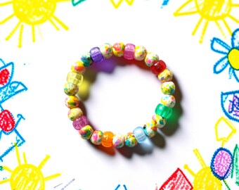 Colorful Paint Splatter Beaded Bracelet for kids, Handcrafted Children’s Jewelry Gift, Stocking Stuffer present for girls