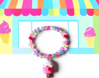Kids Strawberry Popsicle Bracelet, Handcrafted Children’s Jewelry Gift, Stocking Stuffer