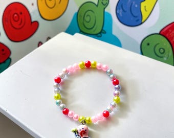 Kids Beaded Bracelet with Cute Snail Charm, Colorful Children’s Jewelry, Handcrafted Gift, Stocking Stuffer