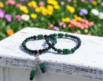 Green Malachite Bracelet Set, Handcrafted Jewelry Gift for Her or him