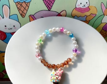 Children's Beaded Bracelet with Ice Cream Cone Charm, Handcrafted Gift for Girls, kid's jewelry