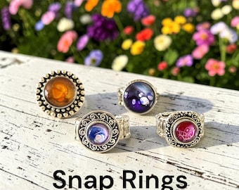 Snap Jewelry Rings with Interchangeable 12mm or 18mm Fluid Art Snap Buttons, Unique Handcrafted Gift for Her