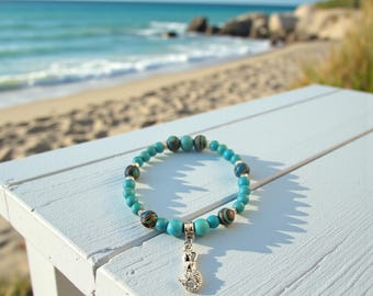 Turquoise Mermaid Bracelet, Handcrafted Artisan Jewelry Gift for her