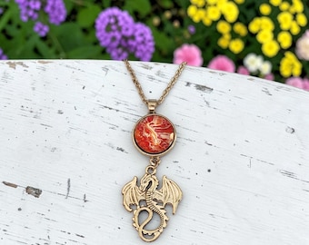 Dragon Snap Necklace with Red Orange Fluid Art Snap Handcrafted 18mm Interchangeable Snap Jewelry