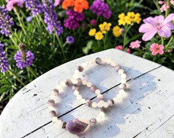 Amethyst Bracelet Set with White Quartz, Jewelry Gift– Handcrafted Gemstone Jewelry Gift Bracelet Stack