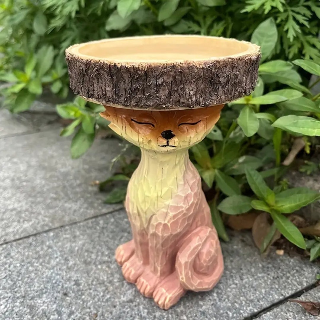 1pc Resin Fox Statue Lawn Bath Statue Yard Birdfeeder Animal Etsy