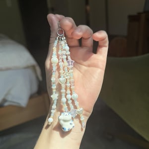 Handgemaakte sleutelhanger met kralen en Lucky Cat-bedel