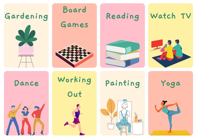 Leisure Flashcards for Pictionary Charades or Conversation Etsy