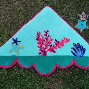 Triangle Wool Doormat Ocean Wavy Turquoise Corner Rug image 7