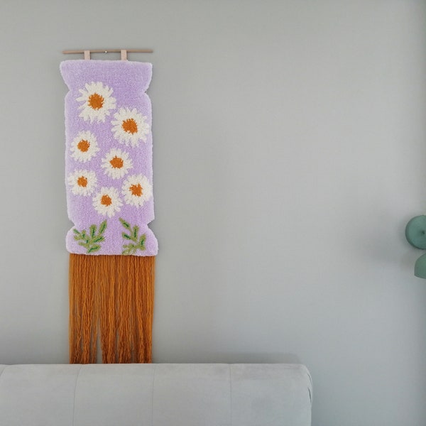 Wall Tapestry White Daisy Purple Color Hand Woven Soft Fluffy Decorative Hanging Ornaments