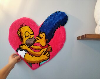 Valentines Day Gift / Heart Shaped The Simpsons Wall Hanging Textile Art for Partners