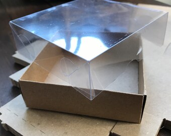 Kraft Gift Boxes with Clear Lid (8x8x3cm) - 100pc
