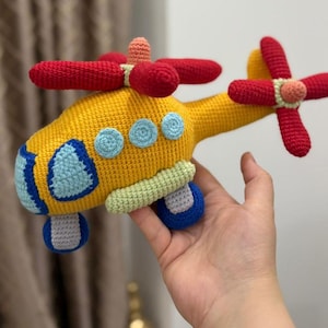 Crochet Helicopter custom made/ spinning propellel/handmade amigurumi cotton soft colorful stuffed helicopter for babies/ toddlers/ sensory