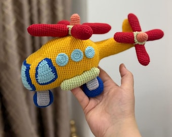 Helicóptero de ganchillo hecho a medida/hélice giratoria/helicóptero de peluche de algodón suave y colorido hecho a mano para bebés/niños pequeños/estimulación sensorial