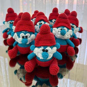Lot de 10 grands Schtroumpfs/ Jouets au crochet années 80/ Porte-clés amigurumi grand-père Schtroumpf