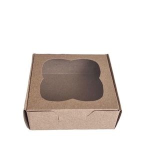 Scatole per spedizione Kraft da 100x 8x8x3 cm 8x8x3 cm 100 pezzi in plastica trasparente finestra in plastica trasparente con confezione per esposizione di fiori per prodotti fatti a mano