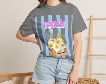 Oopsie Floral Daisies T-shirt | Cottagecore Blue Stripe Tee