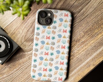 Beach Pattern Phone Case | Crab, Seashell, Sandcastle, Coral Print