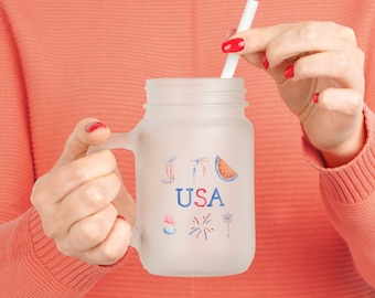 July 4th 250th Patriotic USA Icons Mason Jar | Fourth of July Watermelon Fireworks