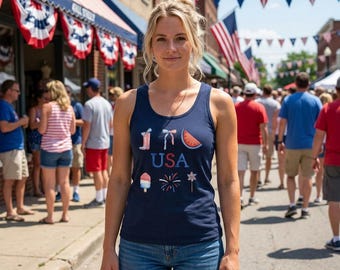 USA 250th Patriotic Icons tank | Fourth of July watermelon, fireworks, popsicle
