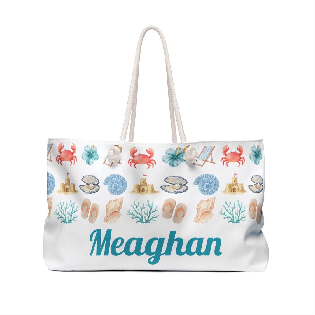Beach Icons Pattern Weekender Bag | Shells Crabs Sandcastles Flip Flops ...