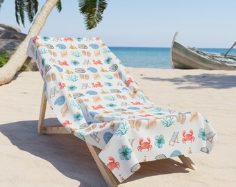Seashells & Starfish Pattern Beach Towel | Coastal Shell Print
