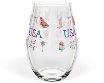 250th July 4th Patriotic USA Watermelon & Fireworks Stemless Wine Glass