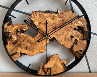 Horloge en bois d'olivier, décoration intérieure, style loft, horloge murale en bois, cadeau, fait main