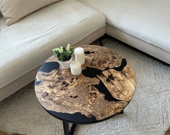 Coffee table made of olive wood and epoxy resin, furniture, modern interior, home decorations, element of naturę, handmade