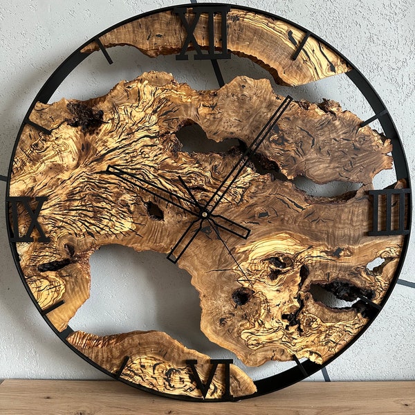 Clock made of olive wood, home decor, loft style, wooden wall clock, gift, handmade, aesthetic, minimalism, interior design