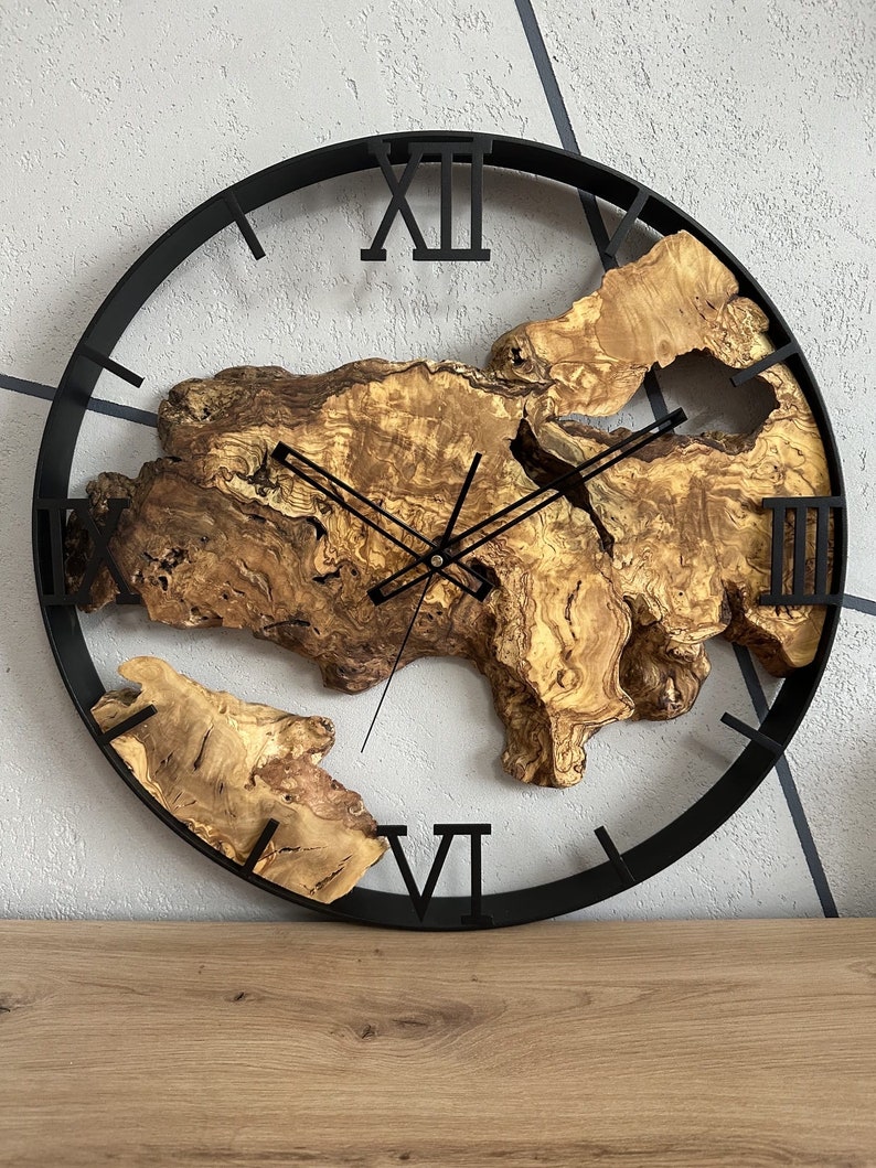 Clock made of olive wood, home decor, loft style, wooden wall clock, gift, handmade image 6
