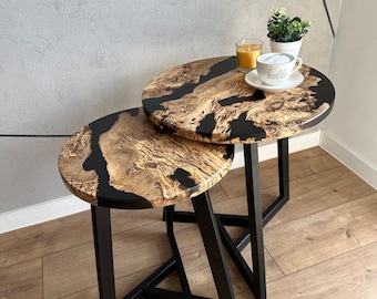 Table basse en bois d'olivier et résine époxy, meubles, intérieur moderne, décorations pour la maison, élément de la nature, fait main