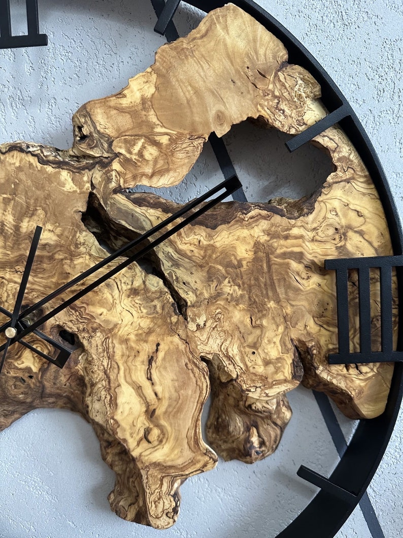 Clock made of olive wood, home decor, loft style, wooden wall clock, gift, handmade image 3