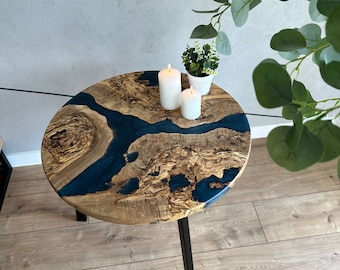 Table basse en bois d'olivier et résine époxy, meubles, intérieur moderne, décorations pour la maison, élément de la nature, fait main
