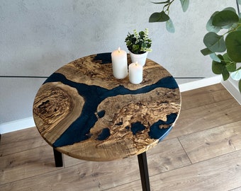 Table basse en bois d'olivier et résine époxy, meubles, intérieur moderne, décorations pour la maison, élément de la nature, fait main