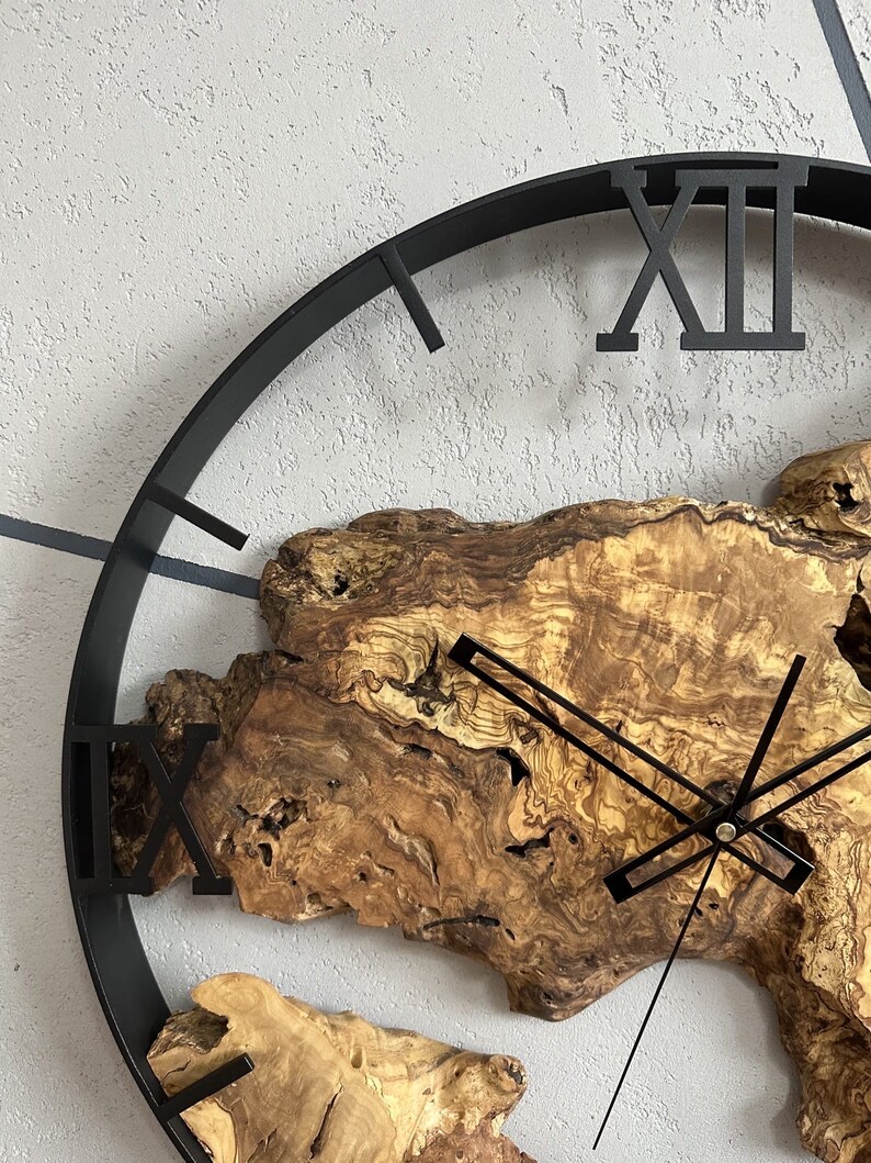 Clock made of olive wood, home decor, loft style, wooden wall clock, gift, handmade image 2