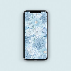 Sfondo per iPhone con motivi floreali blu, sfondo carino, download digitale