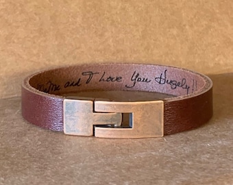 Unisex Actual Handwriting Personalized Leather Bracelets,Dads Actual Handwriting Bracelet for Father's Day Gifts,Custom Signature Memorial