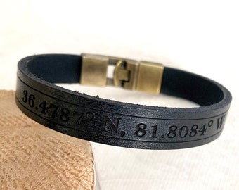 Coordinate Bracelets,Custom GPS Coordinate Bracelets for Men,Personalized Leather Bracelets,Gifts for Husband/Boyfriend,Men Christmas Gifts