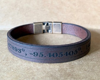 Personalized Leather Bracelet: Secret Message, Custom Coordinates