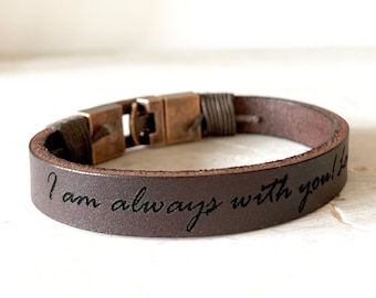 Pulseira de couro personalizada: mensagem secreta gravada, presente para homens ou mulheres.