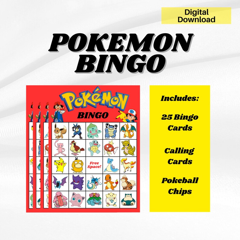 Pokemon Bingo Pokemon Bingo Party Game Pokemon Printable Etsy