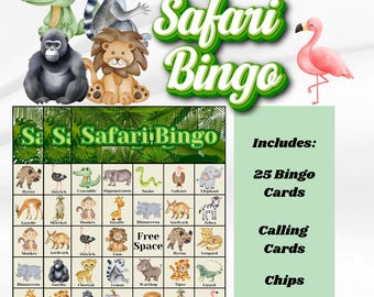 Safari-bingo, safari-bingo-partygame, safari-afdrukbare bingo, jungle-bingo, jungle-afdrukbare bingo