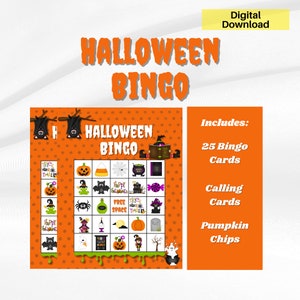 Bingo de Halloween, Juego de fiesta de bingo de Halloween, Bingo imprimible de Halloween, Juego de fiesta de bingo imprimible de Halloween